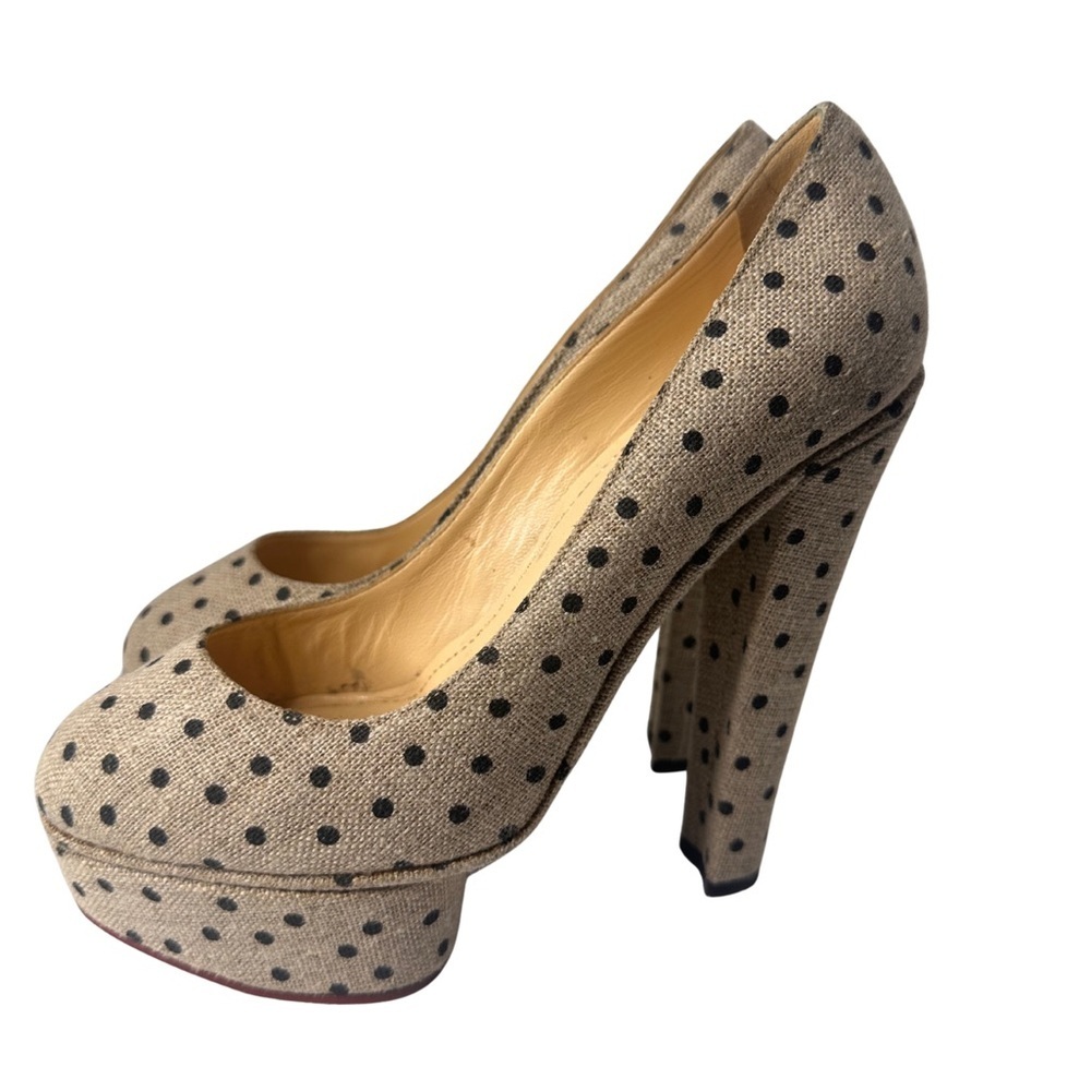 Charlotte Olympia Beige and Black Polka Dot Heels - Picture 2 of 7